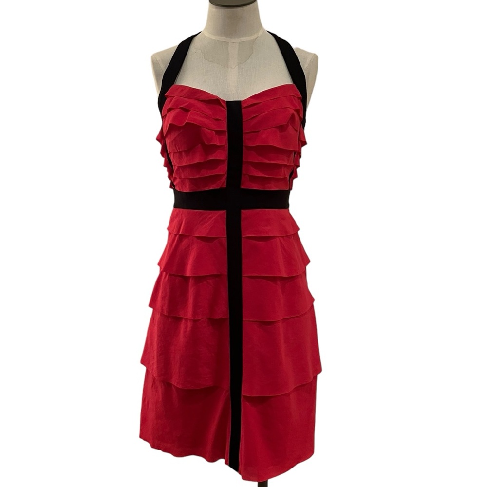 Jessica Simpson Pink & Black Ruffle Halter Dress Size 6